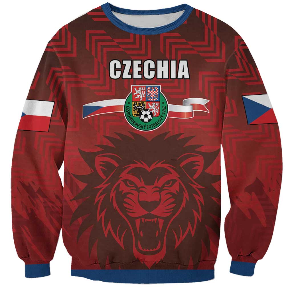 Red crewneck sweatshirt with CZECHIA crest, lion graphic, and long sleeves