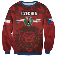 Red crewneck sweatshirt with CZECHIA crest, lion graphic, and long sleeves