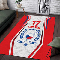 Red, white, and blue ice hockey flag area rug with number 17 and 'YOUR TEXT'