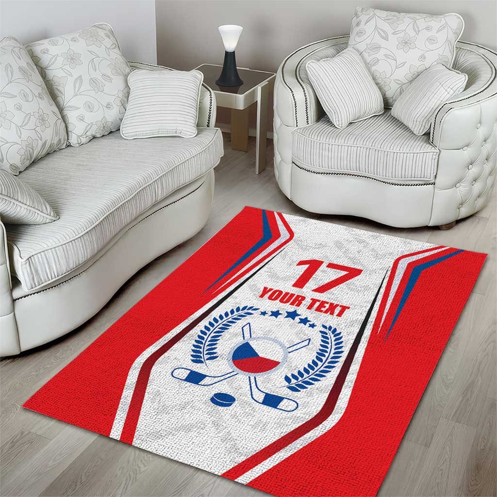 Red, white, and blue flag-style ice hockey area rug, number 17 and YOUR TEXT