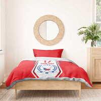 Red duvet set with Czech ice hockey emblem, “17” and “YOUR TEXT,” centered on the comforter