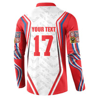 Red and white ice hockey button sweatshirt jersey back with 'YOUR TEXT' and number 17