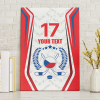 Custom ice hockey canvas wall art on white brick, red-white-blue Czech graphic with 17