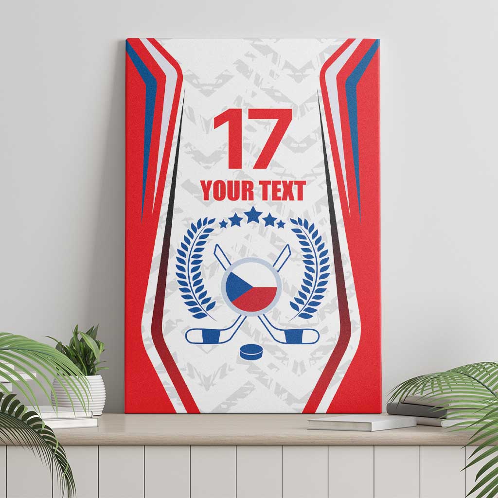 Custom ice hockey canvas wall art with red, white, blue Czech-themed design and 17