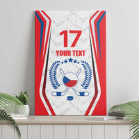 Custom ice hockey canvas wall art with red, white, blue Czech-themed design and 17