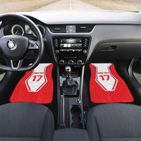 Red car floor mats for front seats with Czech flag-style crest, number 17, custom text