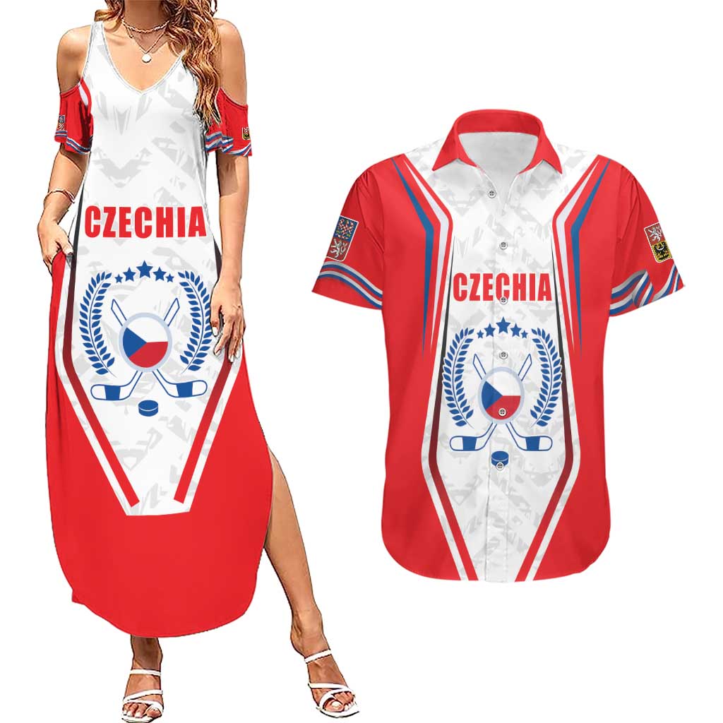 Czech Republic Ice Hockey Custom Couples Matching Summer Maxi Dress and Hawaiian Shirt Flag Style