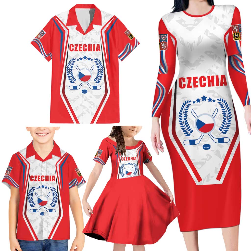 Czech Republic Ice Hockey Custom Family Matching Long Sleeve Bodycon Dress and Hawaiian Shirt Flag Style