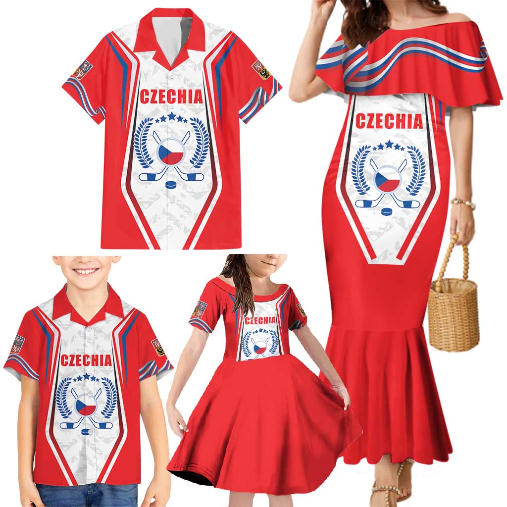 Czech Republic Ice Hockey Custom Family Matching Mermaid Dress and Hawaiian Shirt Flag Style