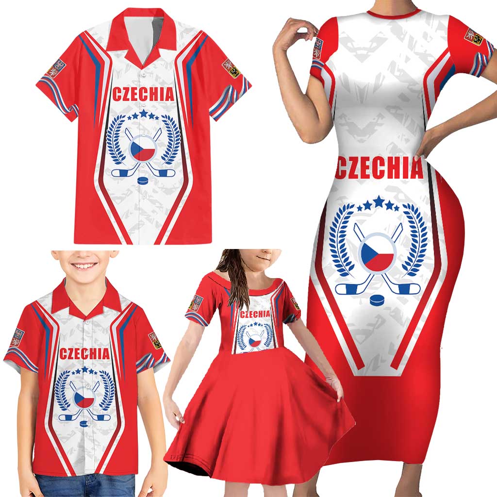 Czech Republic Ice Hockey Custom Family Matching Short Sleeve Bodycon Dress and Hawaiian Shirt Flag Style