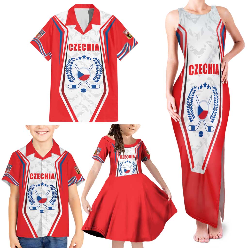 Czech Republic Ice Hockey Custom Family Matching Tank Maxi Dress and Hawaiian Shirt Flag Style