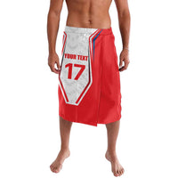 Red flag-style sarong with ice hockey graphic, custom text and number 17