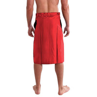 Red flag-style sarong, plain back with waistband and stitched vertical panels