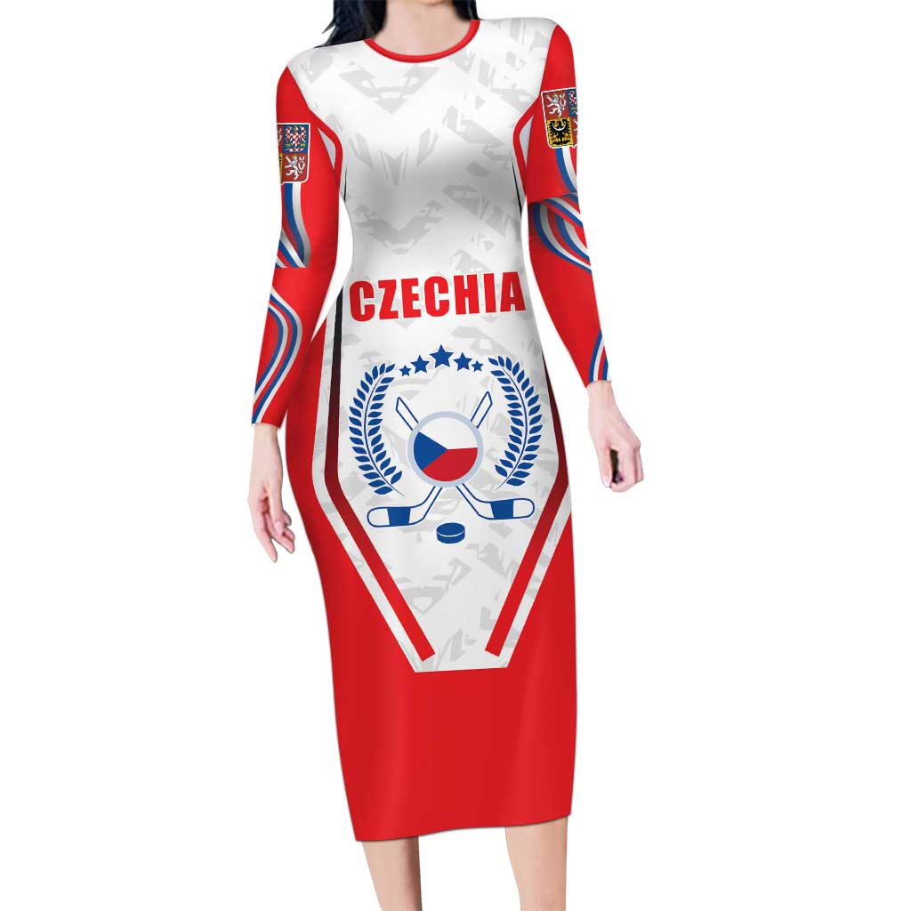 Czech Republic Ice Hockey Custom Long Sleeve Bodycon Dress Flag Style