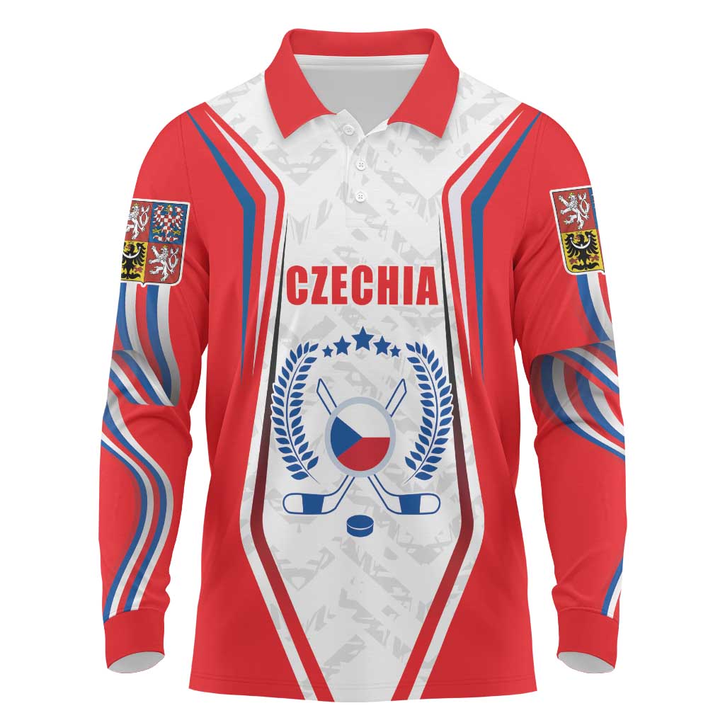 Czech Republic Ice Hockey Custom Long Sleeve Polo Shirt Flag Style