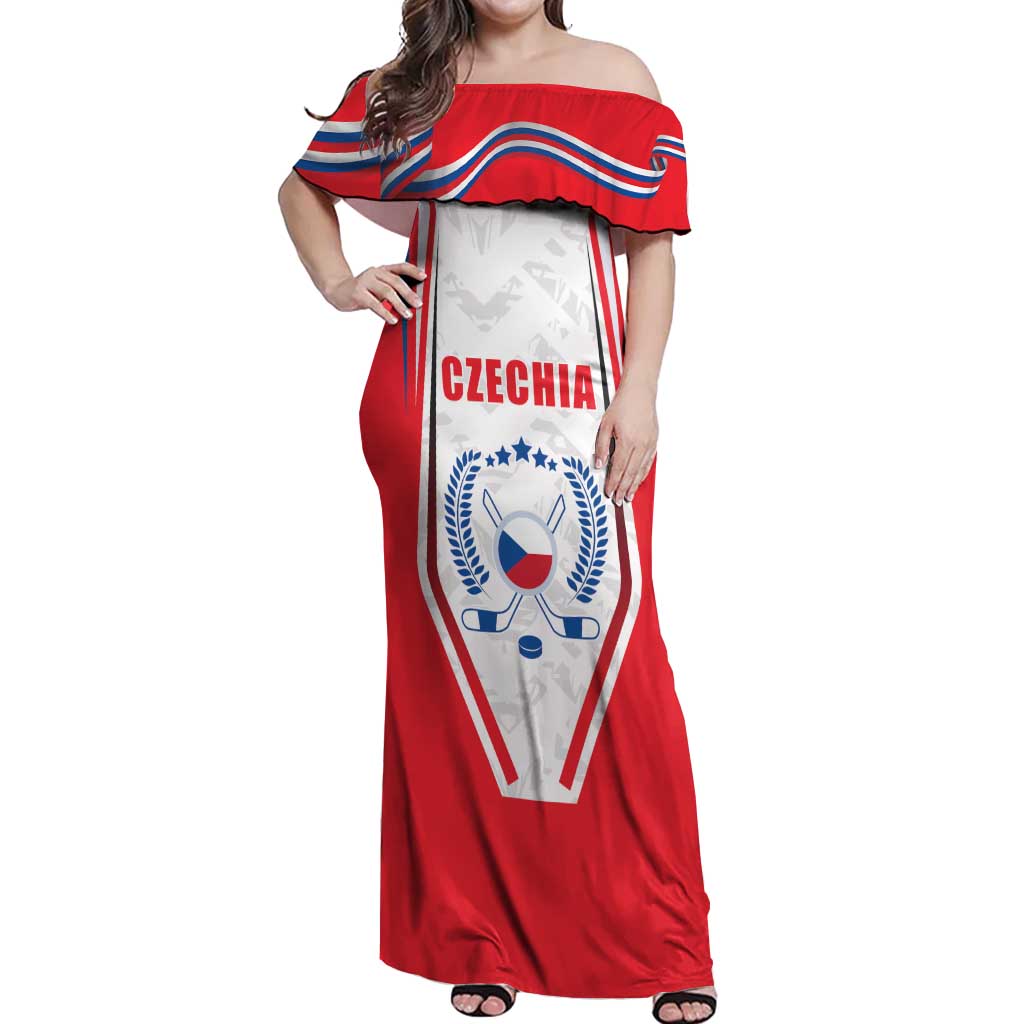 Czech Republic Ice Hockey Custom Off Shoulder Maxi Dress Flag Style