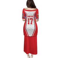 Red hockey flag long dress with back print 'YOUR TEXT' and number 17