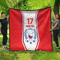 Red custom quilt blanket, Czech hockey flag design with number 17 and YOUR TEXT