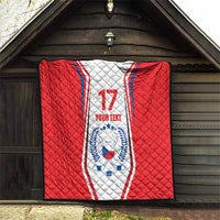 Red custom quilt blanket with Czech hockey flag stripe, number 17, YOUR TEXT