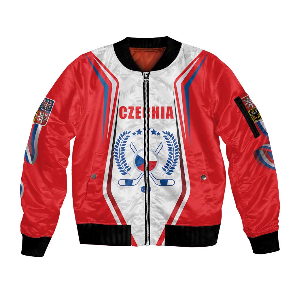 Czech Republic Ice Hockey Custom Sleeve Zip Bomber Jacket Flag Style LT17 - Wonder Print Shop