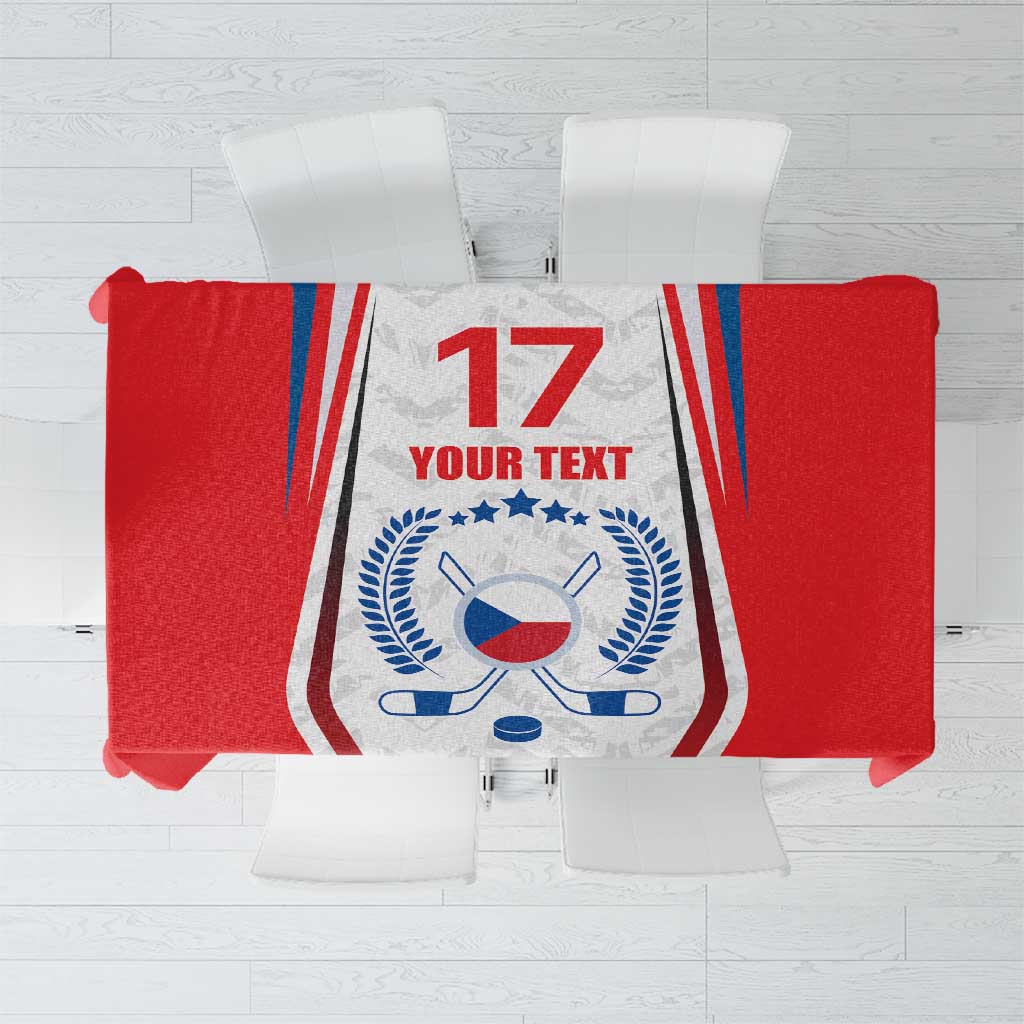 Red Czech ice hockey tablecloth with blue emblem and red-and-white stripes, number 17