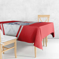 Red Czech ice hockey tablecloth with red center and white-and-blue border stripes