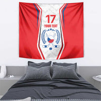 Czech ice hockey tapestry flag in red and white with number 17, laurel crest, 'YOUR TEXT'