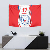 Red and white Czech ice hockey tapestry flag with number 17, laurel crest, and 'YOUR TEXT'