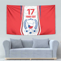 Red, white and blue Czech ice hockey tapestry flag with number 17 and laurel emblem
