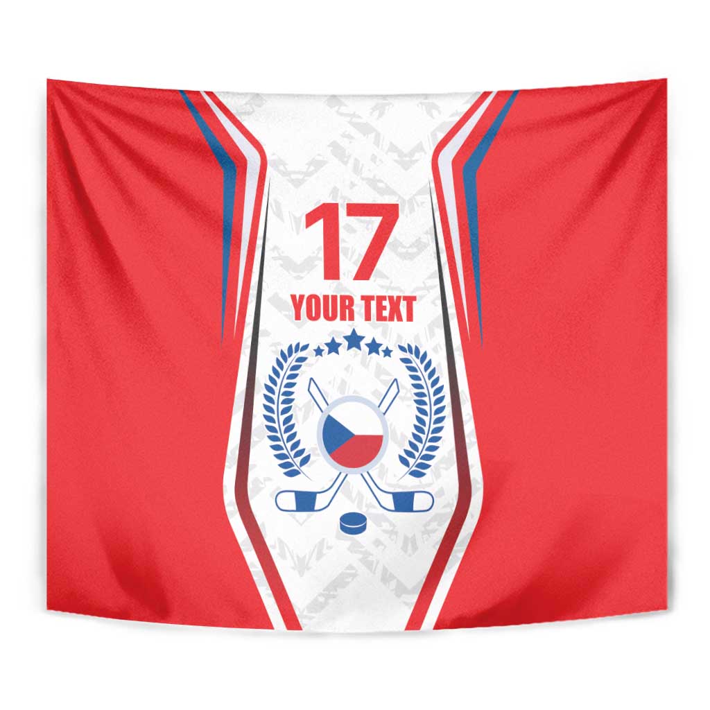 Red, white and blue Czech ice hockey tapestry flag with number 17 and laurel crest