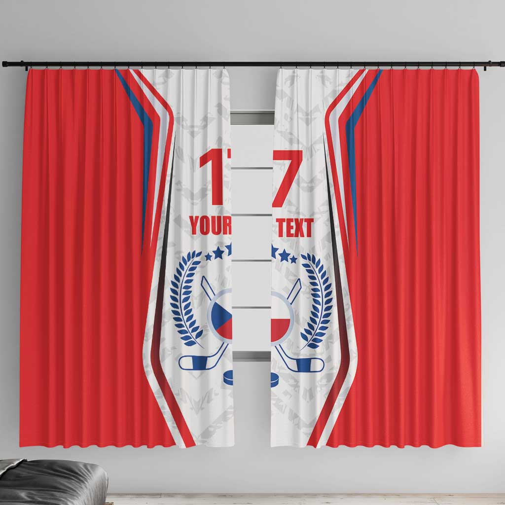 Red and white Czech ice hockey flag curtain with blue detailing and "YOUR TEXT"