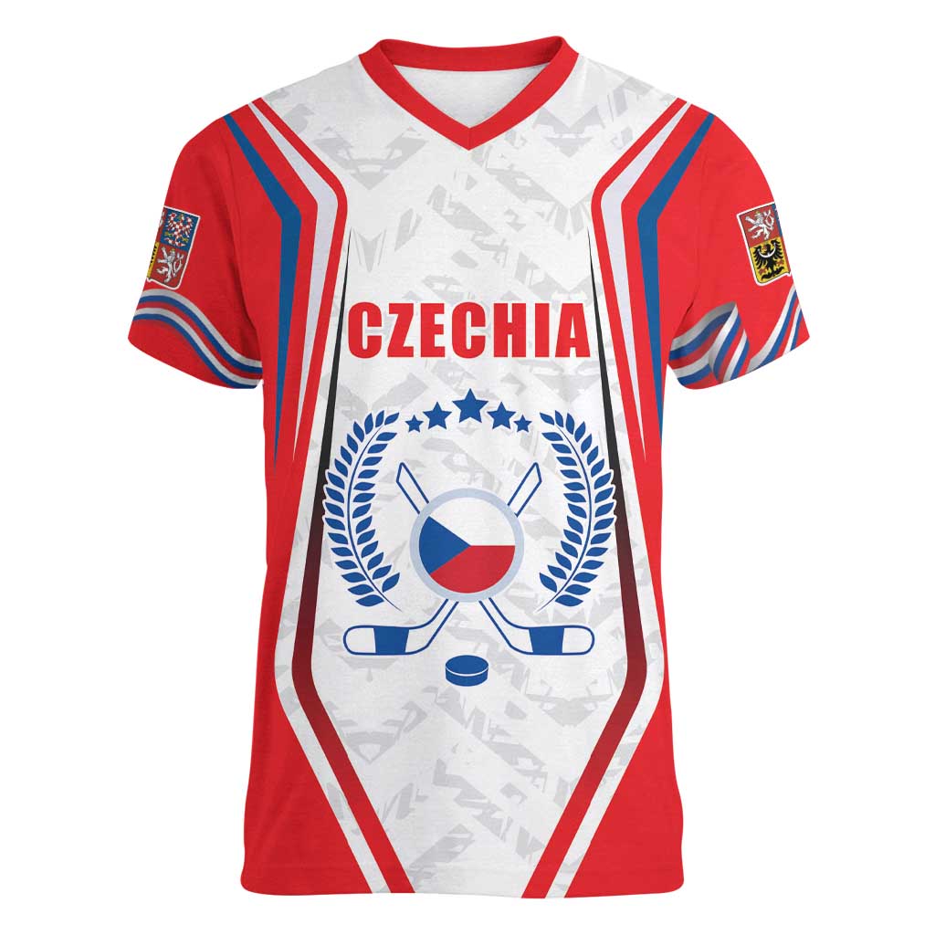 Czech Republic Ice Hockey Custom Women V-Neck T-Shirt Flag Style LT17 - Wonder Print Shop