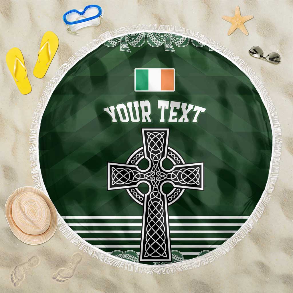 Personalized Celtic Cross Shamrock Ireland Beach Blanket Celtic Knot with Shamrock