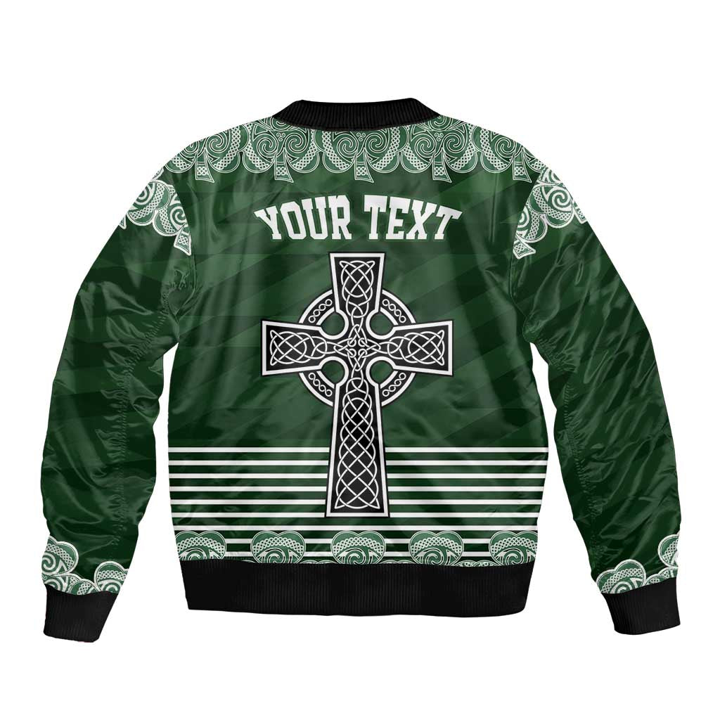 Personalized Celtic Cross Shamrock Ireland Bomber Jacket Celtic Knot with Shamrock