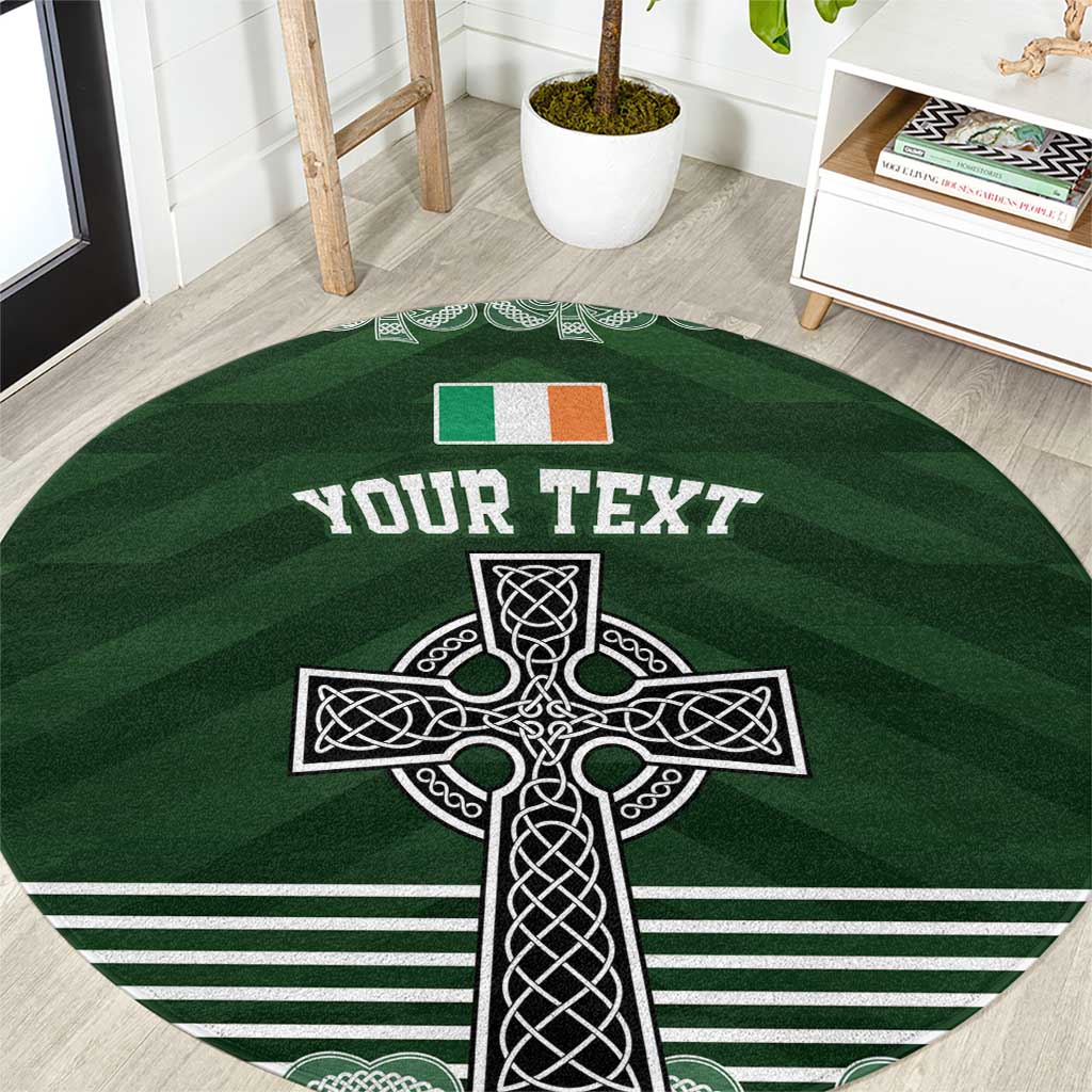 Personalized Celtic Cross Shamrock Ireland Round Carpet Celtic Knot with Shamrock