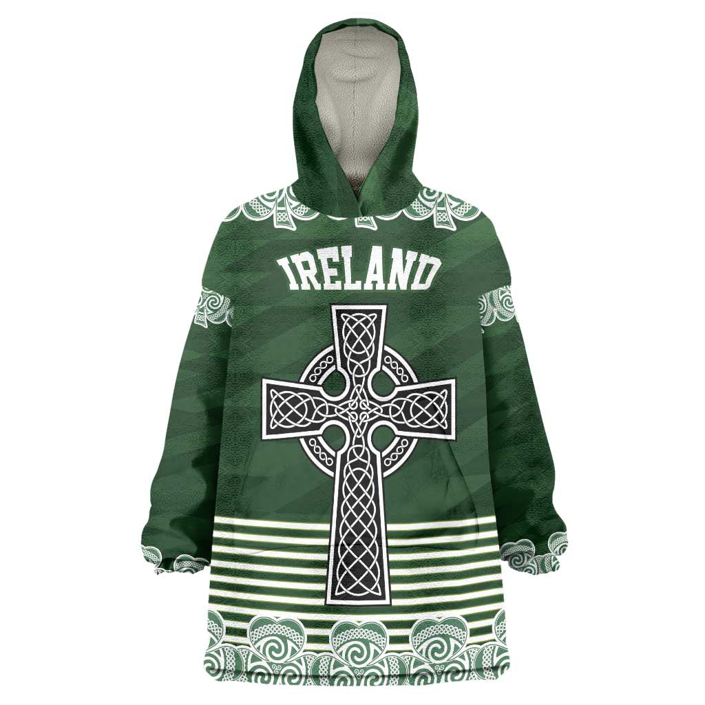 Personalized Celtic Cross Shamrock Ireland Wearable Blanket Hoodie Celtic Knot with Shamrock