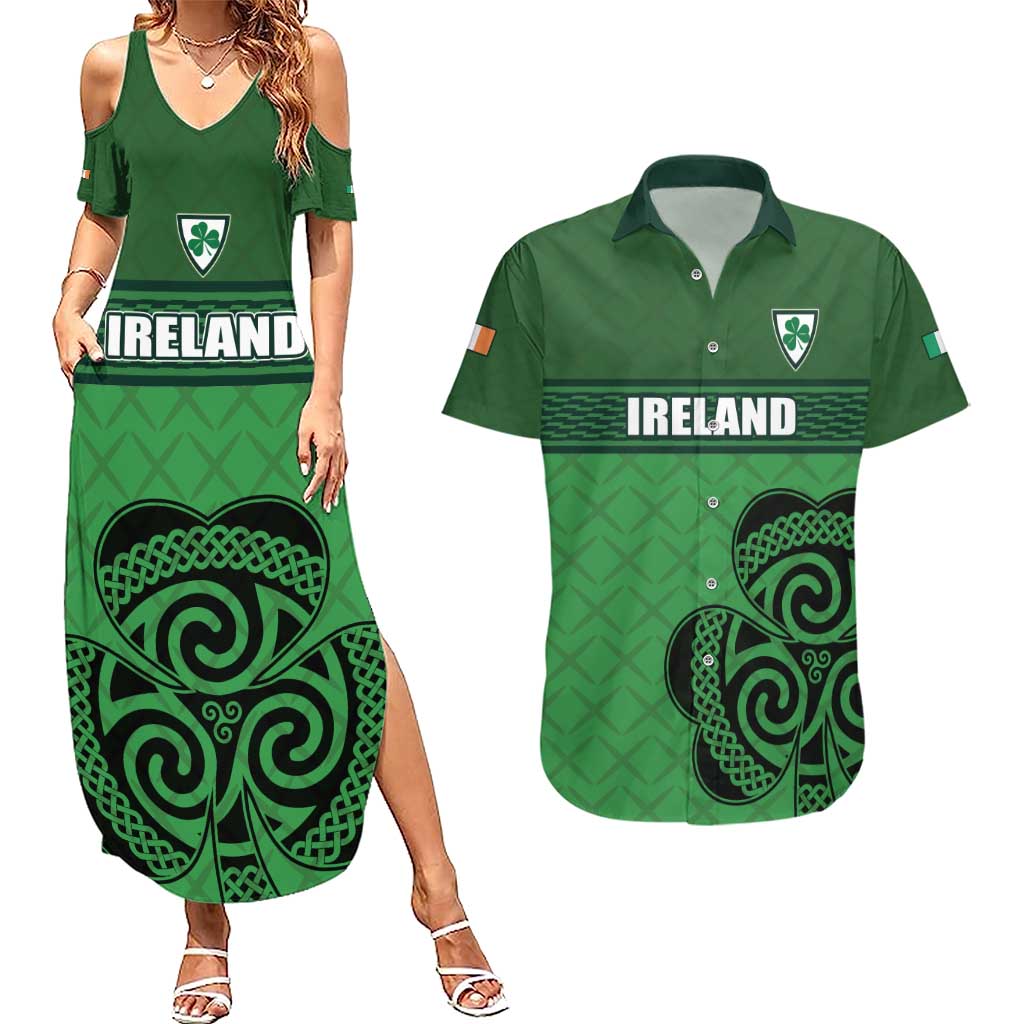 Custom Ireland Football Couples Matching Summer Maxi Dress and Hawaiian Shirt Celtic Knot with Shamrock