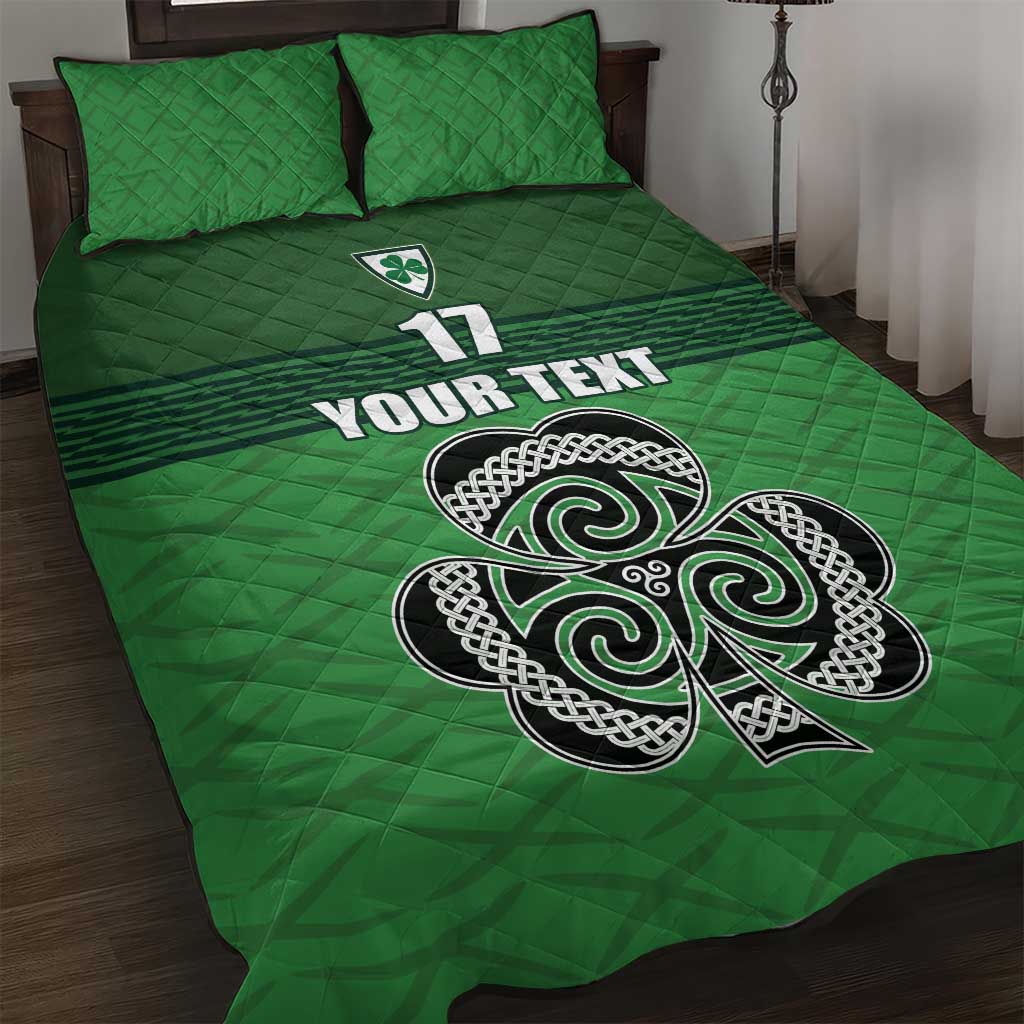 Custom Ireland Football Quilt Bed Set Celtic Knot with Shamrock