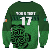 Green unisex football sweatshirt with back 'YOUR TEXT' and number 17, Celtic knot