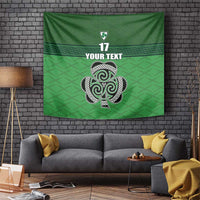 Green Ireland football tapestry with Celtic knot shamrock, number 17 and YOUR TEXT