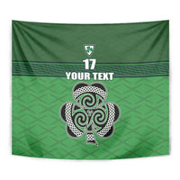 Green Ireland football tapestry close-up with Celtic knot shamrock, 17 and YOUR TEXT