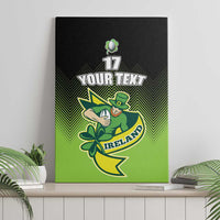 Irish rugby canvas wall art on display, green/black with shamrock, leprechaun, 'YOUR TEXT' 17.