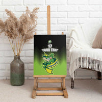 Irish rugby canvas wall art on easel, green/black shamrock and leprechaun with 'YOUR TEXT' 17.