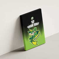 Irish rugby canvas wall art, side view with green/black shamrock, leprechaun, 'YOUR TEXT' and 17.