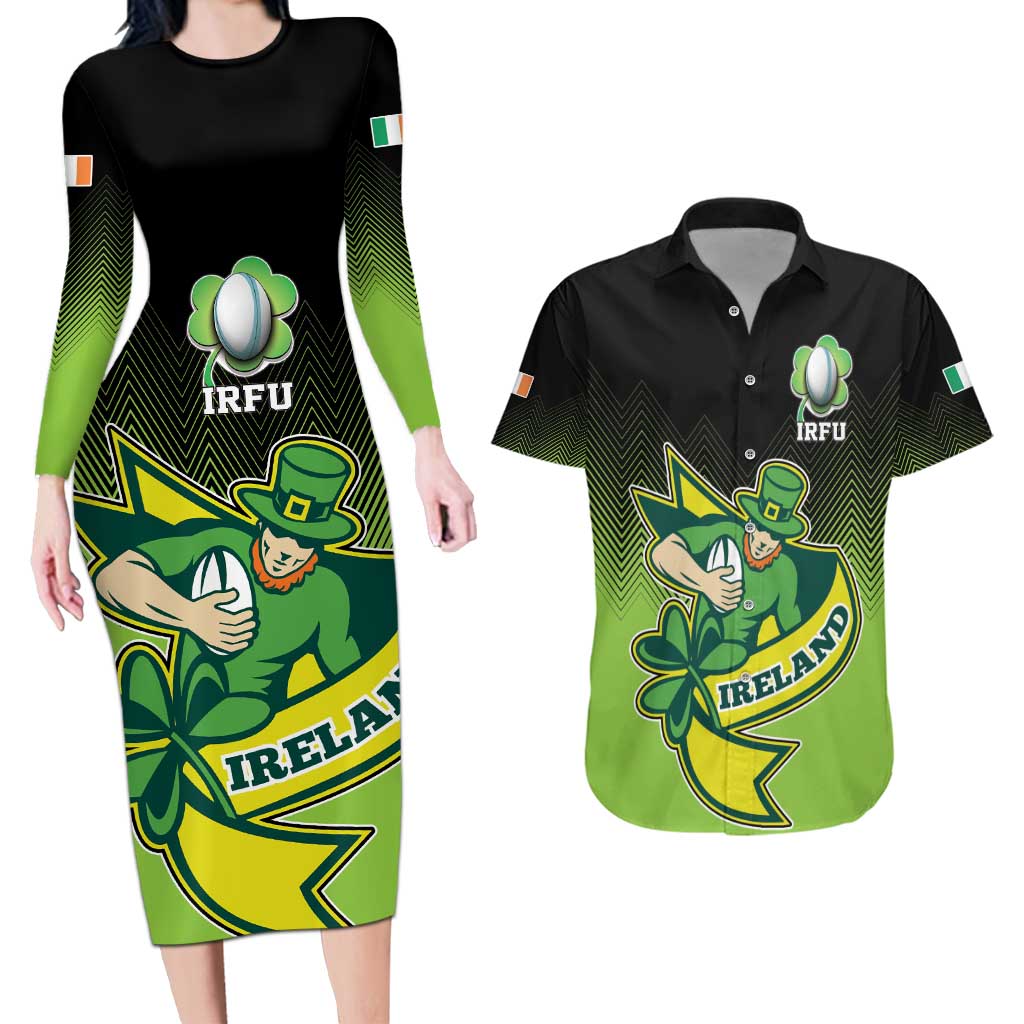 Custom Ireland Rugby Go Champions Couples Matching Long Sleeve Bodycon Dress and Hawaiian Shirt Irish Shamrock