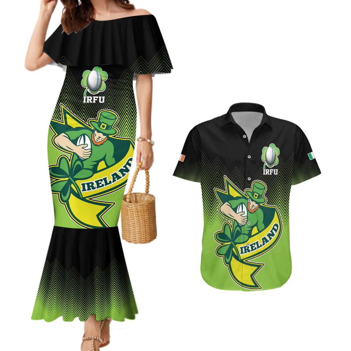 Custom Ireland Rugby Go Champions Couples Matching Mermaid Dress and Hawaiian Shirt Irish Shamrock