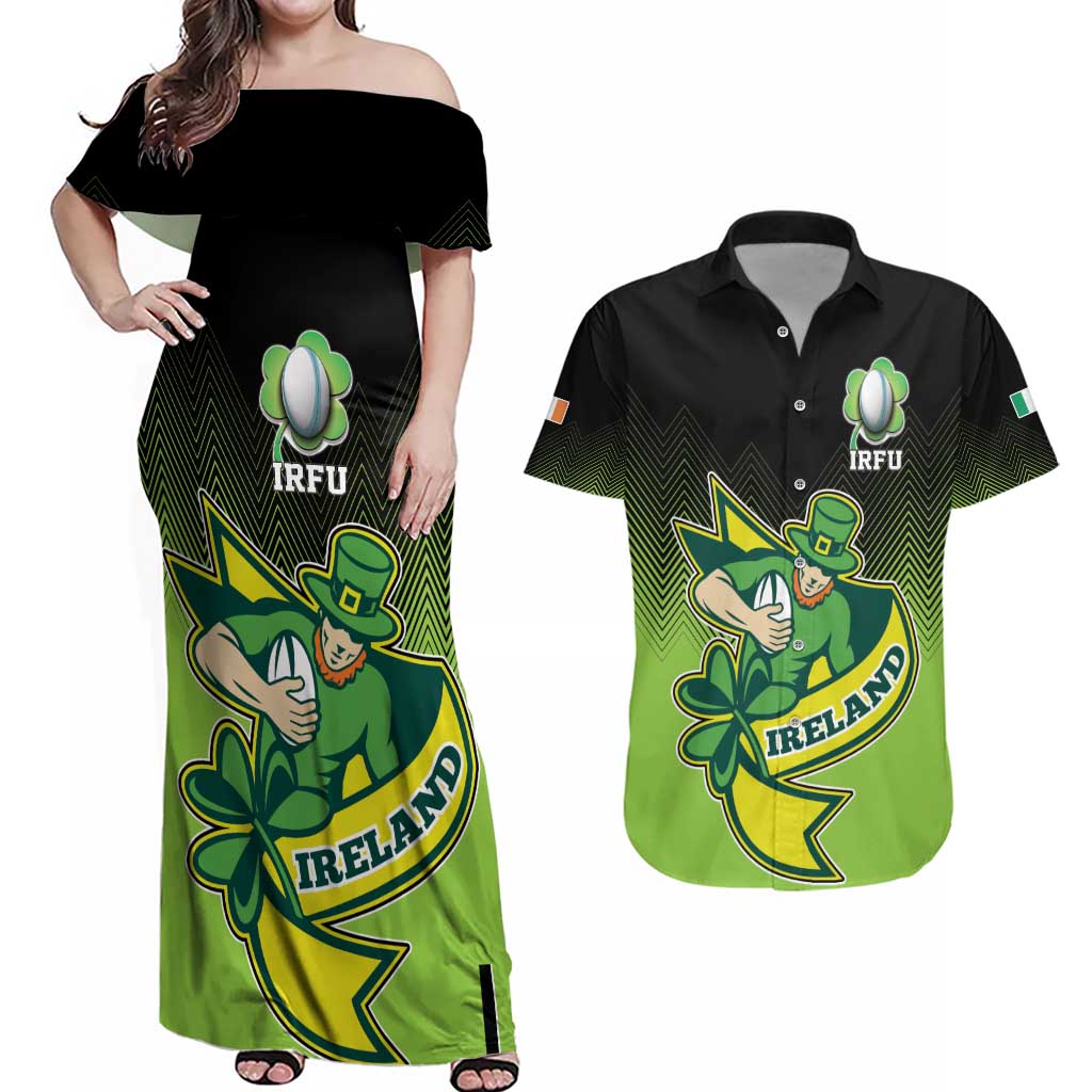 Custom Ireland Rugby Go Champions Couples Matching Off Shoulder Maxi Dress and Hawaiian Shirt Irish Shamrock