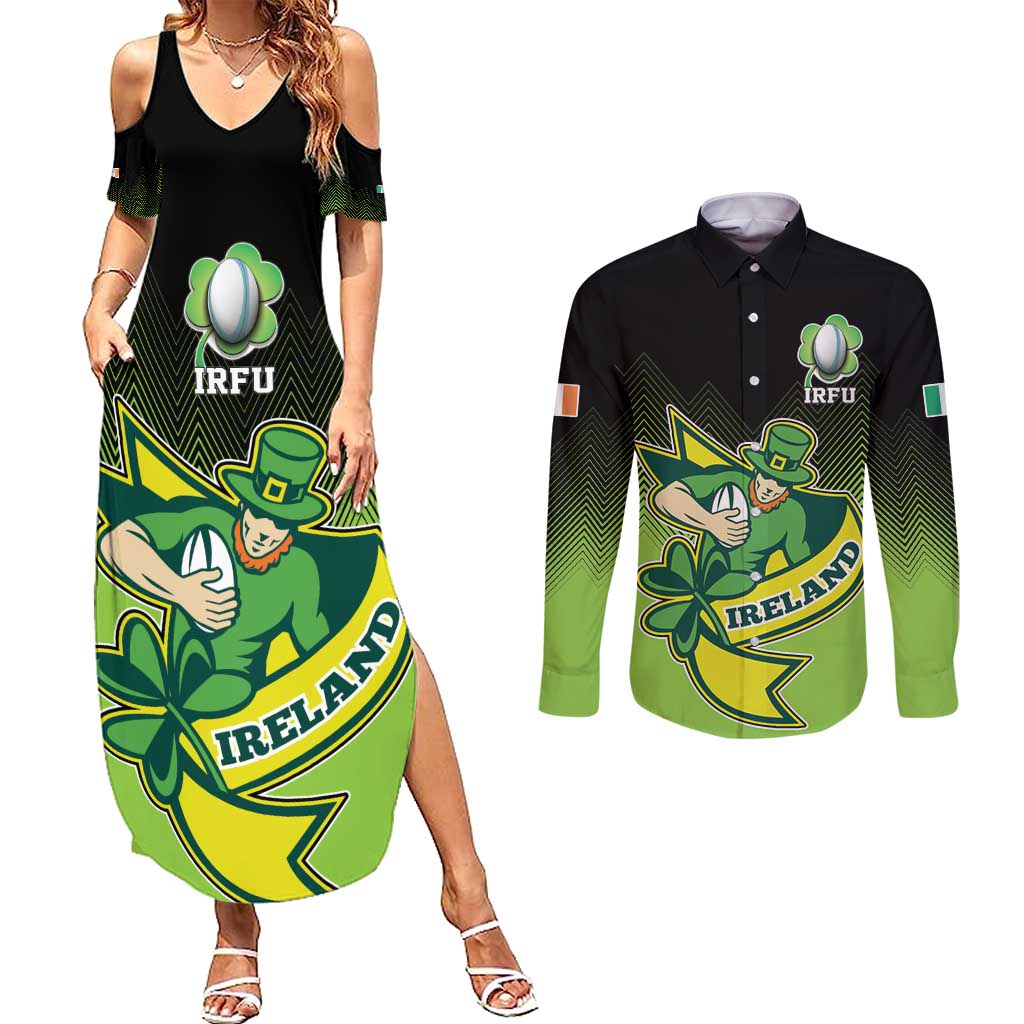 Custom Ireland Rugby Go Champions Couples Matching Summer Maxi Dress and Long Sleeve Button Shirt Irish Shamrock