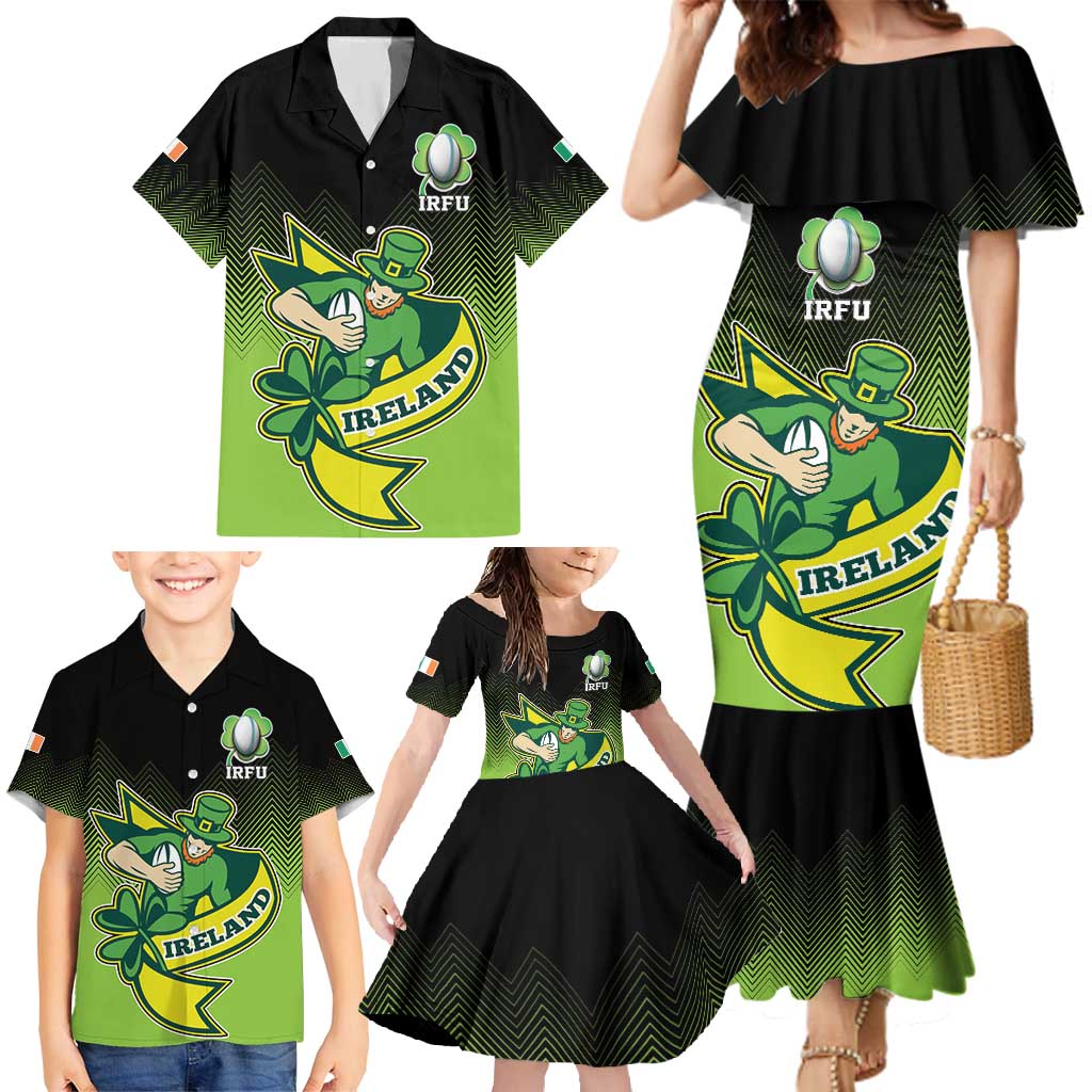 Custom Ireland Rugby Go Champions Family Matching Mermaid Dress and Hawaiian Shirt Irish Shamrock