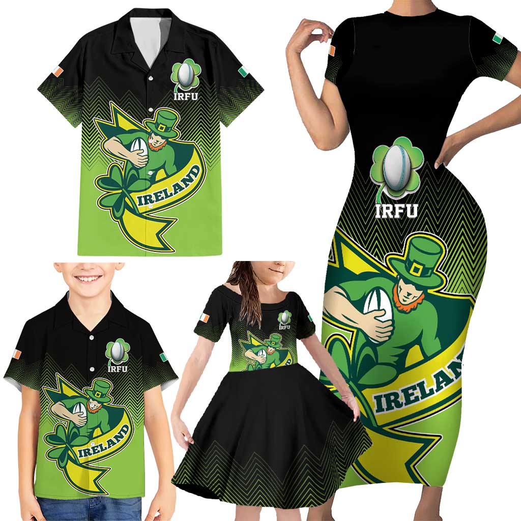 Custom Ireland Rugby Go Champions Family Matching Short Sleeve Bodycon Dress and Hawaiian Shirt Irish Shamrock